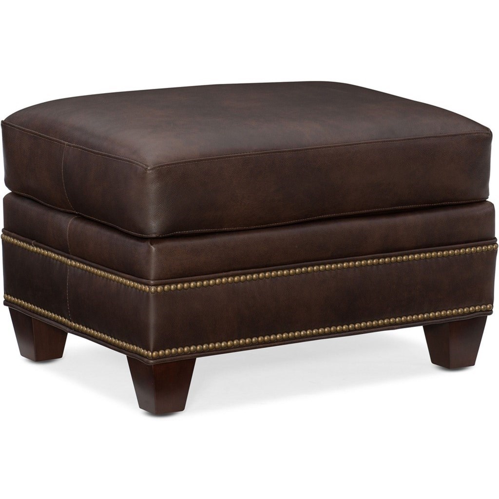 Bradington Young Raylen Traditional Leather Ottoman with Nailhead Trim